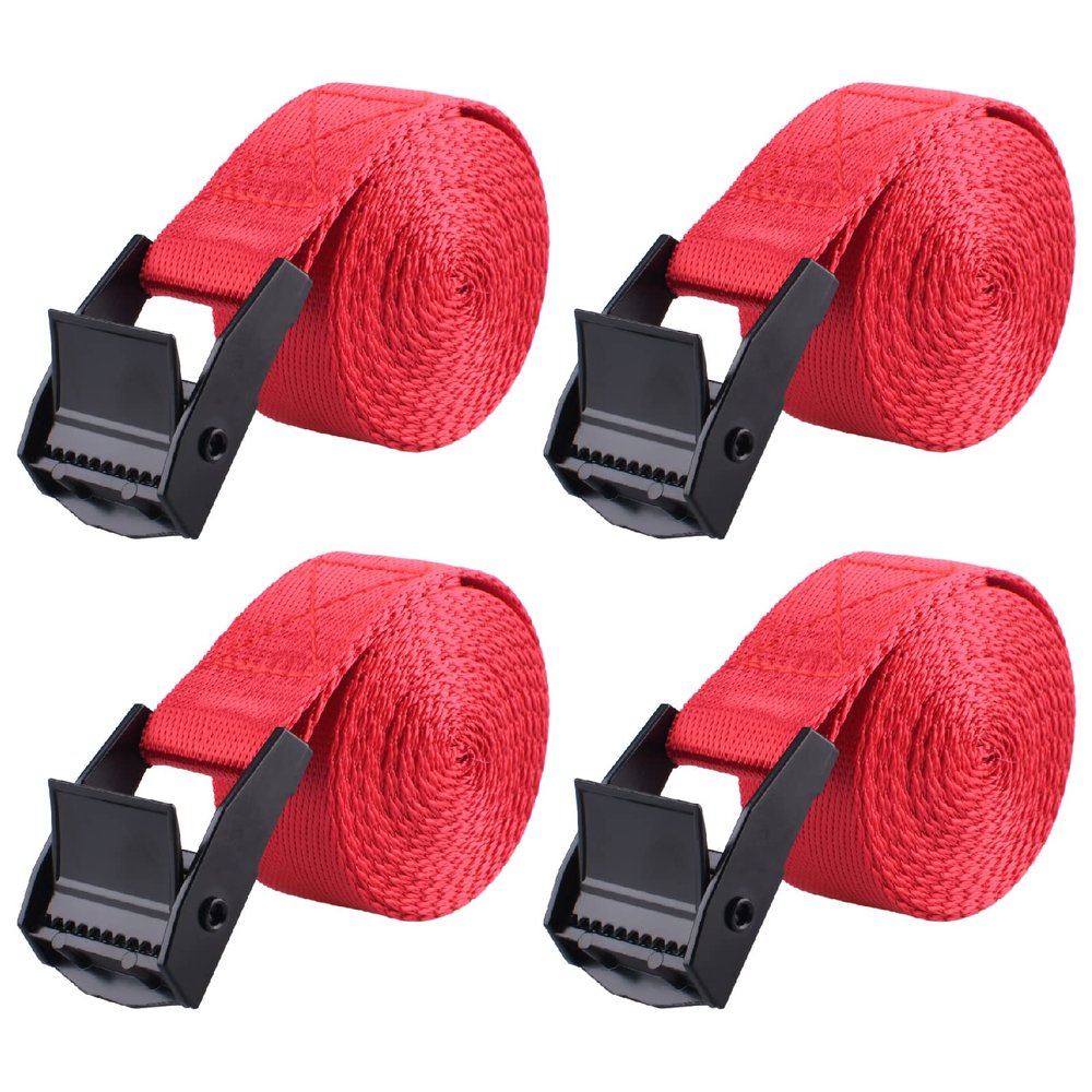 TRIWONDER Cinch Tie Down Strap Lashing Straps Heavy Duty Nylon Straps with Cam Buckles for Cargo, Trucks, Boat, Motorcycle,SUP, Kayak, Canoe, Trailer (3m, Red - 4 Pack)