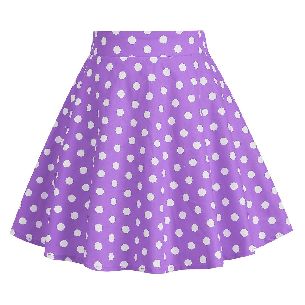 1950's Style Skirts Kids Vintage 50's Full Circle Girls Swing Skirt Smock Waist Audrey Hepburn Style Rockabilly Casual Party Skirts Retro 50s Polka Dot Skirt Knee Length A line Skirt Purple 9-10 Years