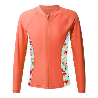 Moggemol Kids Girls UPF 50+ Zip Up Rashguard Shirt UV Protection Long Sleeve Swim Shirts Beachwear Coat Orange 8 Years
