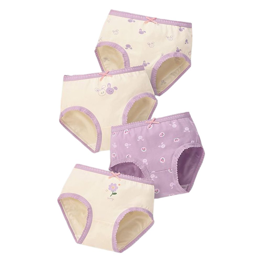 Kids Girls Summer Underpants Cute Cartoon Print Underwear Shorts Cotton Ruffled Briefs Trunks 4PCS (Purple, 2-3 Years)