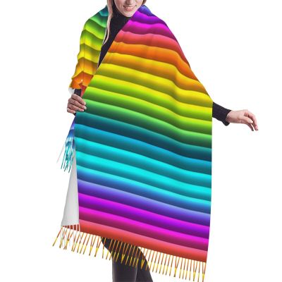 LMNSWDA Modern Colorful Rainbow Stripes Pattern Women's Fashion Cashmere Feel with Tassel Large scarf warm party shawl Wraps