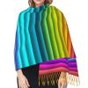 LMNSWDA Modern Colorful Rainbow Stripes Pattern Women's Fashion Cashmere Feel with Tassel Large scarf warm party shawl Wraps view 4