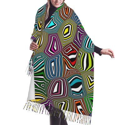 LMNSWDA Geo Warp Women's Fashion Cashmere Feel with Tassel Large scarf warm party shawl Wraps