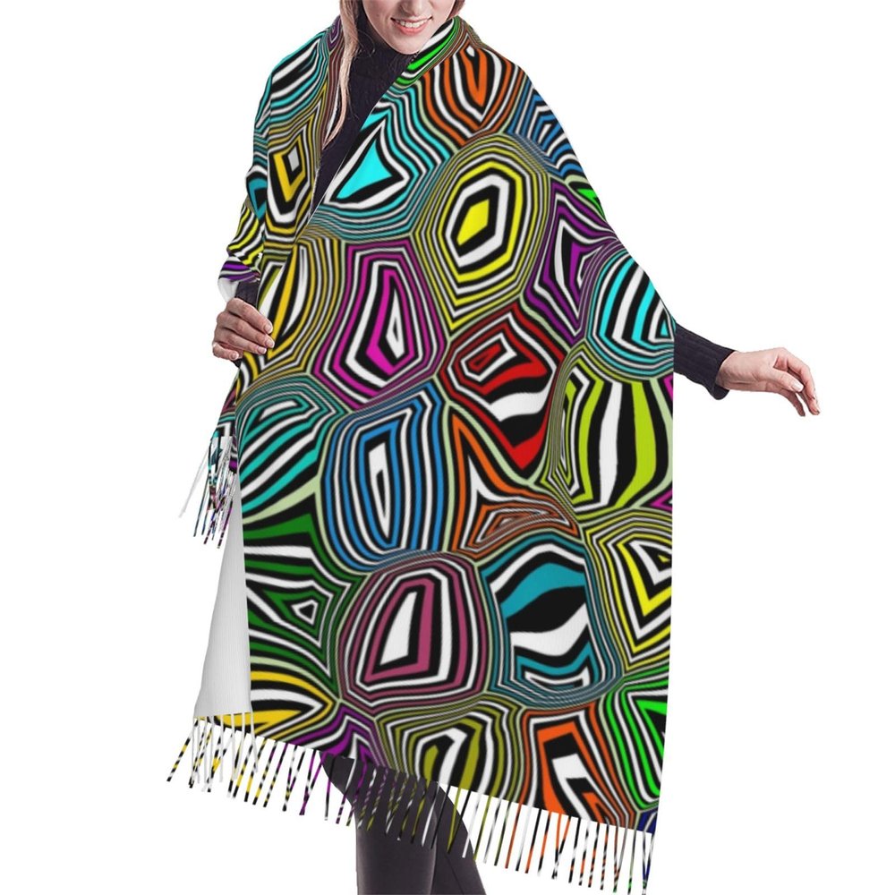 LMNSWDA Geo Warp Women's Fashion Cashmere Feel with Tassel Large scarf warm party shawl Wraps