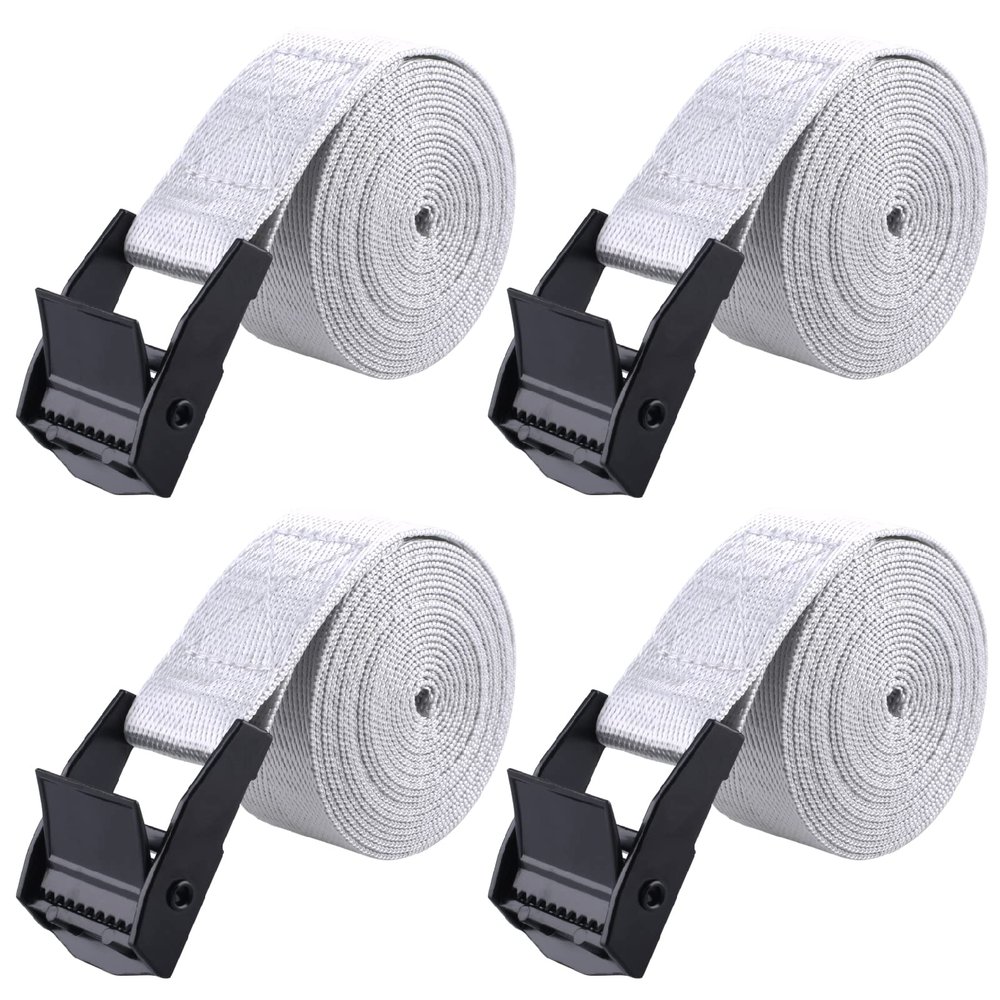 TRIWONDER Cinch Tie Down Strap Lashing Straps Heavy Duty Nylon Straps with Cam Buckles for Cargo, Trucks, Boat, Motorcycle,SUP, Kayak, Canoe, Trailer (3m, Grey - 4 Pack)