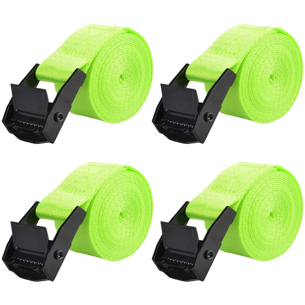 TRIWONDER Cinch Tie Down Strap Lashing Straps Heavy Duty Nylon Straps with Cam Buckles for Cargo, Trucks, Boat, Motorcycle,SUP, Kayak, Canoe, Trailer (3m, Light Green - 4 Packs)