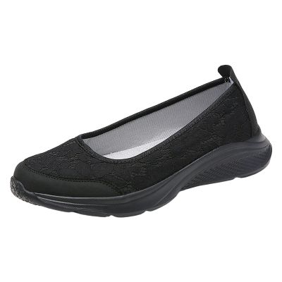 Leisure Women's Slip On Travel Soft Sole Comfortable Shoes Outdoor Mesh Runing Fashion Sports Toe Shoes for Women (Black, 6.5)