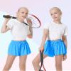2 Packs Girls Athletic Butterfly Shorts Flowy Shorts for Kids 2-in-1 Tennis Short for Workout(Hot Pink+Light Blue,Large) view 2