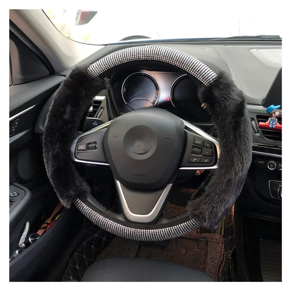 FUERU Car Steering Wheel Cover Set Universal Car Steering Wheel Cover Autumn and Winter Plush with Drill Grip Comfortable Car Interior (Color : 2#)