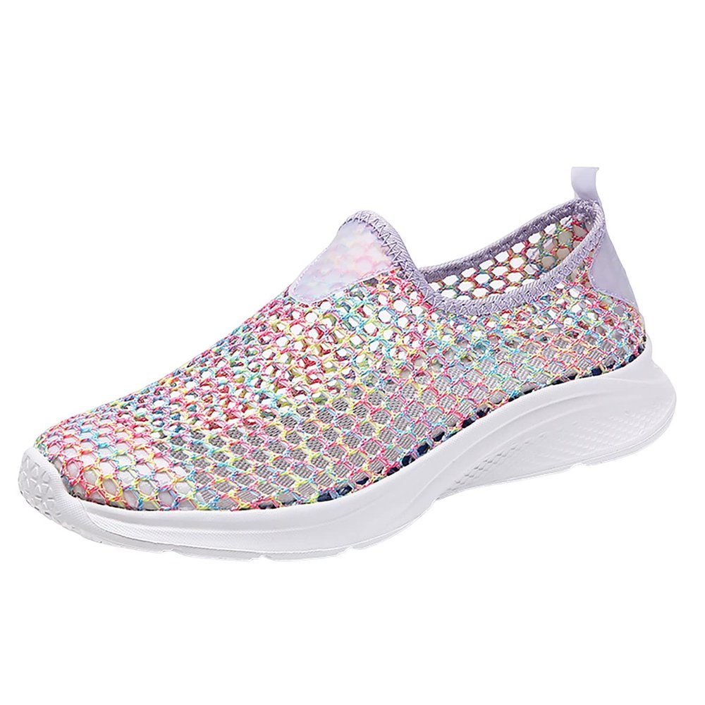 Leisure Women's Slip On Travel Soft Sole Hollow Comfortable Shoes Outdoor Mesh Runing Fashion Womens Small Heel Sandals (Pink, 9)