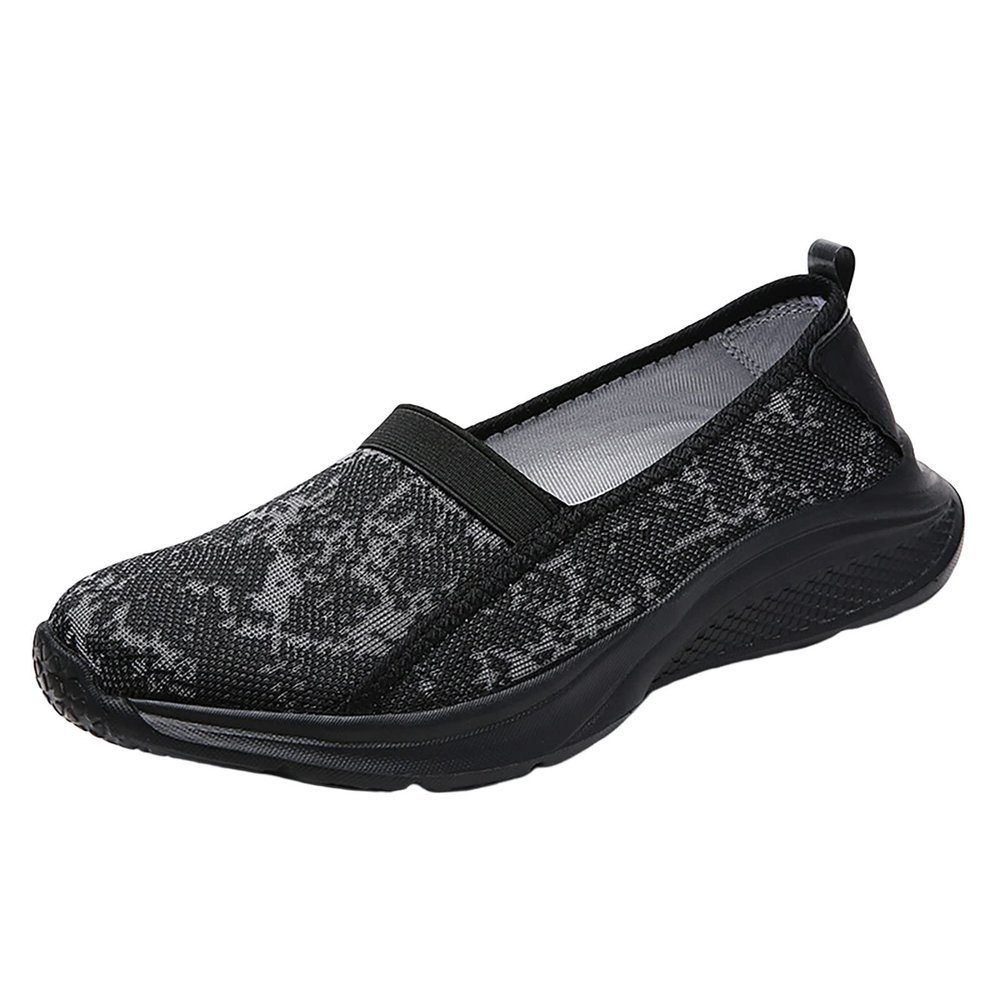 Leisure Women's Slip On Travel Soft Sole Comfortable Shoes Outdoor Mesh Runing Fashion Sports Breathable Mens Size 14 (Black, 7)