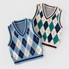warmstraw Knitted School Uniform Sweater Vest Sweater Pullover Carton Pattern Soft Vest for Baby Boys Girls Plaid Pattern Beige 3-4 T view 3