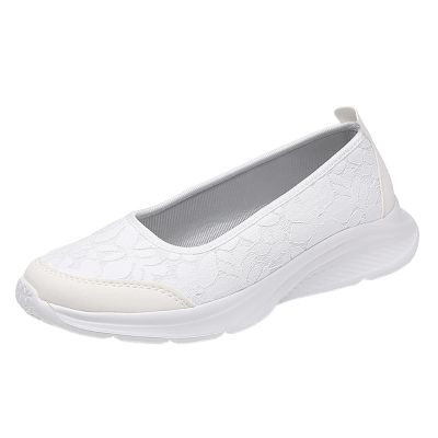 Leisure Women's Slip On Travel Soft Sole Comfortable Shoes Outdoor Mesh Runing Fashion Sports Toe Shoes for Women (White, 9)