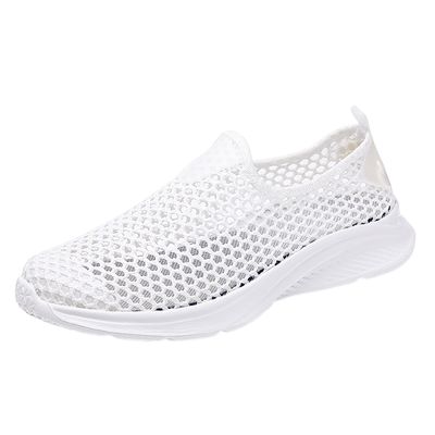 Leisure Women's Slip On Travel Soft Sole Hollow Comfortable Shoes Outdoor Mesh Runing Fashion Womens Small Heel Sandals (White, 7)