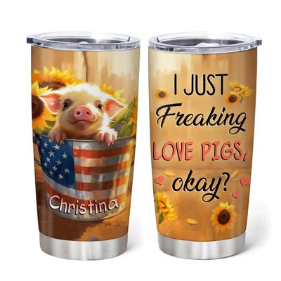Hyturtle Personalized Gifts For Pig Lover, Pig Lover Stainless Steel Tumbler 20oz With Lid Gifts For 4th Of July Independence Day - Farm Animal Lover Gifts For Women Girl Kids On Birthday, Christmas