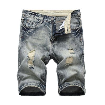 Men's Ripped Vintage Jean Shorts Distressed Straight Denim Shorts Summer Casual Short Pants with Pockets (Blue1,28)