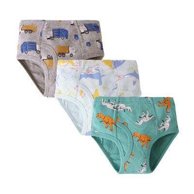 Kids Children Boys Underwear Cute Print Briefs Shorts Cotton Underwear Trunks 3PCS Baby Boy Training Pants (Grey, 2-3 Years)
