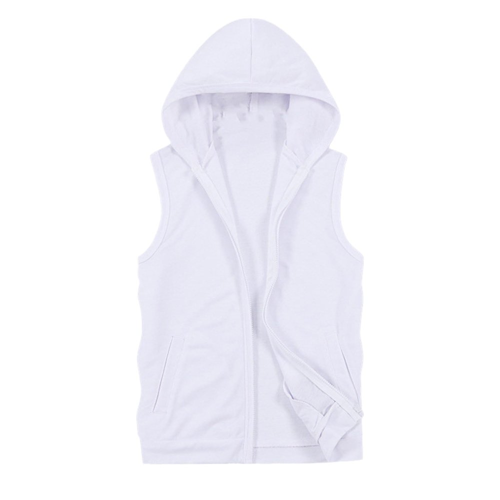 Alloaone Mens Sleeveless Vest Summer Top With Hood Fashion Zip Up Casual Sportswear