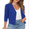 Urban CoCo Women's 3/4 Sleeve Shrugs Open Front Cropped Sweater Cardigan (Royal Blue,L) view 1