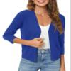 Urban CoCo Women's 3/4 Sleeve Shrugs Open Front Cropped Sweater Cardigan (Royal Blue,L) view 2