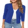 Urban CoCo Women's 3/4 Sleeve Shrugs Open Front Cropped Sweater Cardigan (Royal Blue,L) view 4