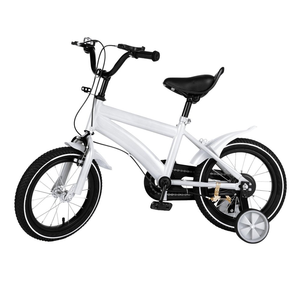 14" Kids' Bicycles, Childrens Bicycle High Carbon Steel Frame Bicycle Seat Adjustable with Training Wheels and Hand Brakes, Earthquake Resistance for Boys & Girls to Exercise and Ride (White)
