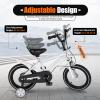 14" Kids' Bicycles, Childrens Bicycle High Carbon Steel Frame Bicycle Seat Adjustable with Training Wheels and Hand Brakes, Earthquake Resistance for Boys & Girls to Exercise and Ride (White) view 4