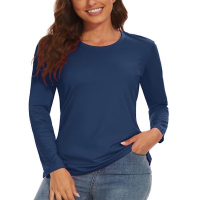 TACVASEN Women Running Shirts Dry Fit Shirts Long Sleeve Shirts Swim Shirts Casual Shirts Athletic Shirts Workout Shirts SPF 50+ Shirts Travel Shirts Navy