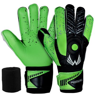 WEMORA Soccer Goalie Gloves Fingersave for Kids Youth Adults with 7.5MM Strong Grip Palm Flexible Finger Spines Goalkeeper Gloves (Green, Size 9 Suitable for Size L-XL Adult, Ambidextrous)