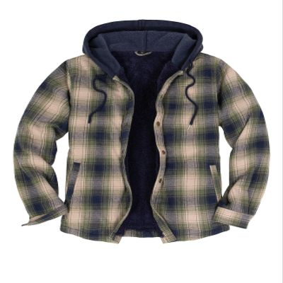 ZENTHACE Men's Sherpa Lined Flannel Jacket with Hood Fleece Lined Plaid Flannel Shirt Jackets Warm Shacket Coat Tea Green S