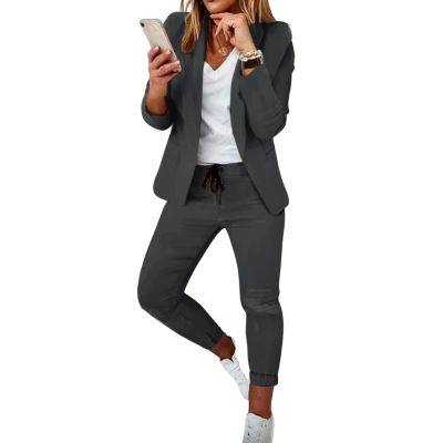 Women's Business Blazer Pant Suit Set 2 Piece Open Front Long Sleeve Blazer And Solid Pant for Work Office Daily