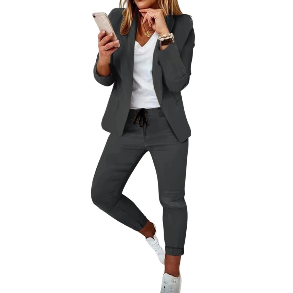 Women's Business Blazer Pant Suit Set 2 Piece Open Front Long Sleeve Blazer And Solid Pant for Work Office Daily