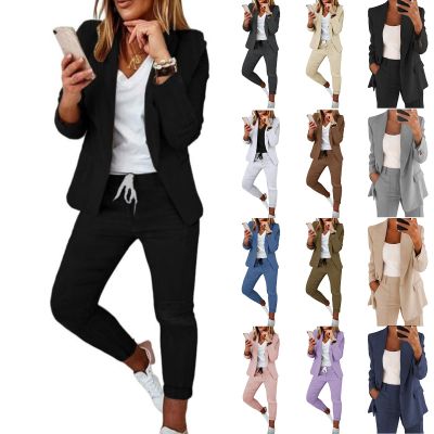 Women's Business Blazer Pant Suit Set 2 Piece Open Front Long Sleeve Blazer And Solid Pant for Work Office Daily