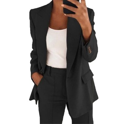 Women's Business Blazer Pant Suit Set 2 Piece Open Front Long Sleeve Blazer And Solid Pant for Work Office Daily