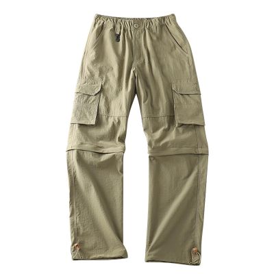 ZYXTIM Mens Hiking Cargo Pants Plus Size Convertible Zip Off Drawstring Pockets Lightweight Fishing Camping Tactical Pants Khaki