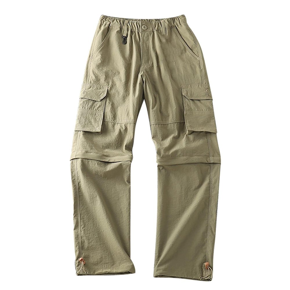ZYXTIM Mens Hiking Cargo Pants Plus Size Convertible Zip Off Drawstring Pockets Lightweight Fishing Camping Tactical Pants Khaki
