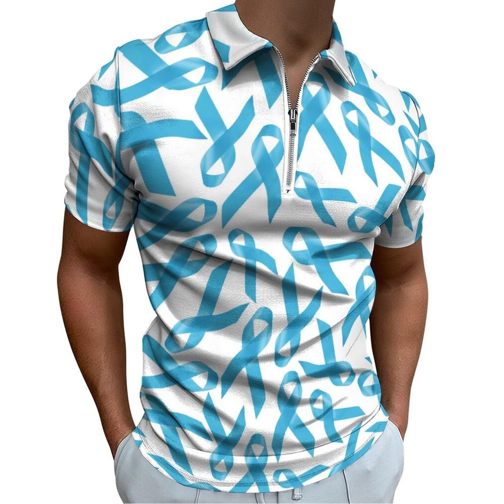 Prostate Cancer Awareness Blue Ribbons Golf Polo Shirts for Men Short Sleeve T-Shirts Casual Slim Fit Tennis Shirt 4XL