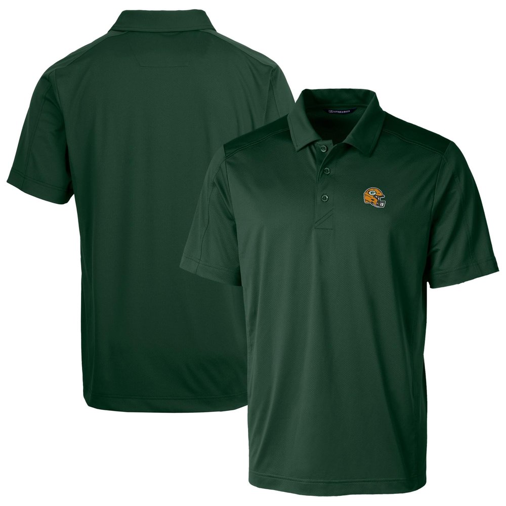 Cutter & Buck Men's Green Green Bay Packers Helmet Prospect Textured Stretch Polo