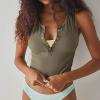 Women's Sleeveless Henley Tank Tops Ribbed V Neck Button Up T Shirts Summer Slim Fit Camisole Workout Tight Tee Tops Army Green view 2