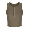 Women's Sleeveless Henley Tank Tops Ribbed V Neck Button Up T Shirts Summer Slim Fit Camisole Workout Tight Tee Tops Army Green view 4