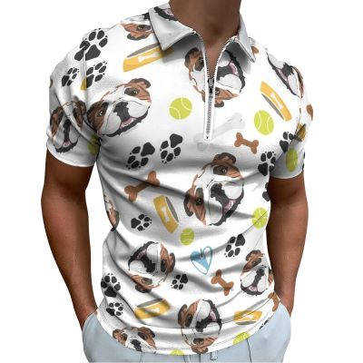 Smiling Dog English Bulldog Golf Polo Shirts for Men Short Sleeve T-Shirts Casual Slim Fit Tennis Shirt L
