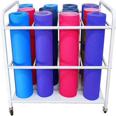 Katzowen Black Yoga Mat Storage Cart with Wheels, Over 9 Exercise Mats - Indoor Floor Workout Mats Holder for Home Gym & Fitness Club (Color : White)
