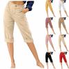 Capris for Women Casual Summer Plus Size, Linen Pants Women Summer 2025 Capris for Work Casual Cropped Trousers Solid Plain High Waist Straight Pant with Pockets Wide Leg Cotton Capri Leggings view 1