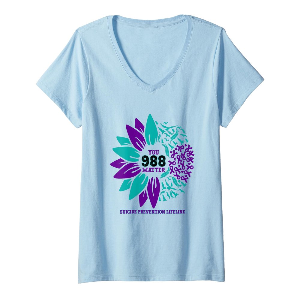 Womens 988 Suicide Prevention Awareness Semi Colon You Matter V-Neck T-Shirt