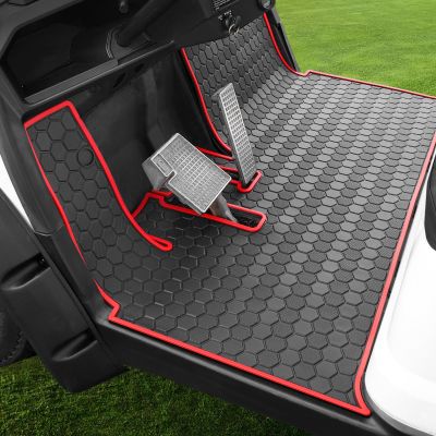 LEAPGOMAX Yamaha Drive2 Golf Cart Floor Mat, Full Coverage Golf Cart Floor Mat Replacement for Yamaha Drive2 Models Only (2017-2023) & UMAX Rally 4x4-Red Trim