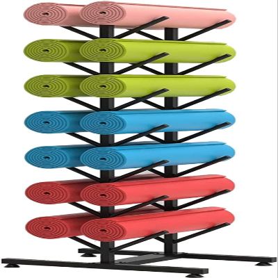 Bsetain 150cm Tall Heavy Duty Metal Double-Sided Pilates Mats Organize Cart, 7-Tiers Yoga Mat Storage Holder, for Home/Gym/Studio/Office (Color : Black)