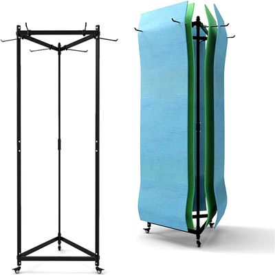 Bsetain Metal Black Foam Roller Display Stand Holder Three Sides Floorstand Hanging Yoga Mat Storage Cart with Wheels, for Yoga Studio & Gym