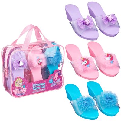 3-Pack Princess Shoe Set - Dress Up Royalty Kids Wedge Heels Slip On Shoes - Pastel Colored Princess Dress Up Shoes, Pretend Play Wedge Heels For Kids - Fits Toddler Size 7-10