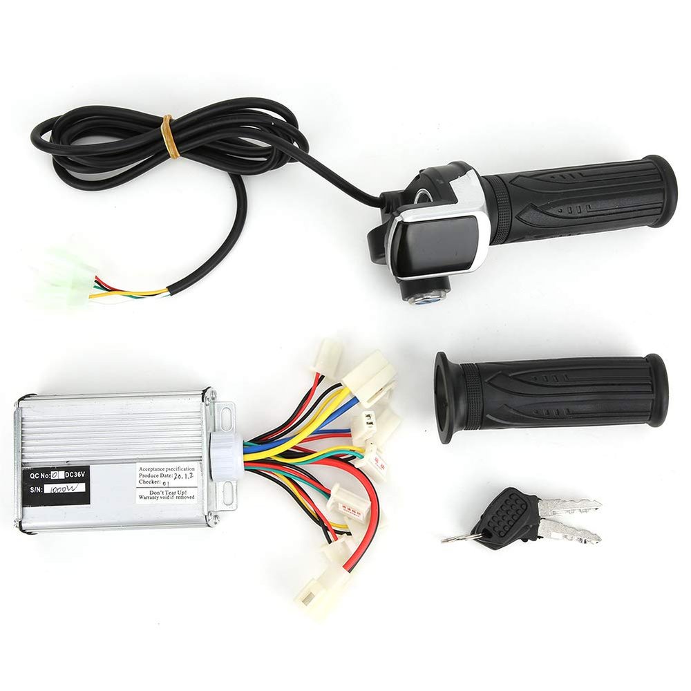 Qiilu 36V Controller and Throttle 36V Controller Brush E Controller and Multifunction Thumb Throttle Grip Set with Lock Electric Quantity Display