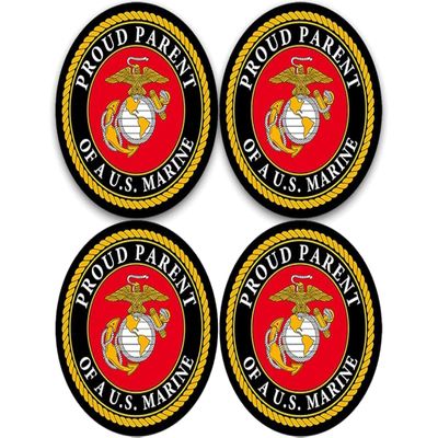 Round Proud Parent of A US Marine Sticker (dad mom Son Daughter Vinyl Decal United States Corps Logo (1.5 inch x 4 Stickers) USMC Licensed